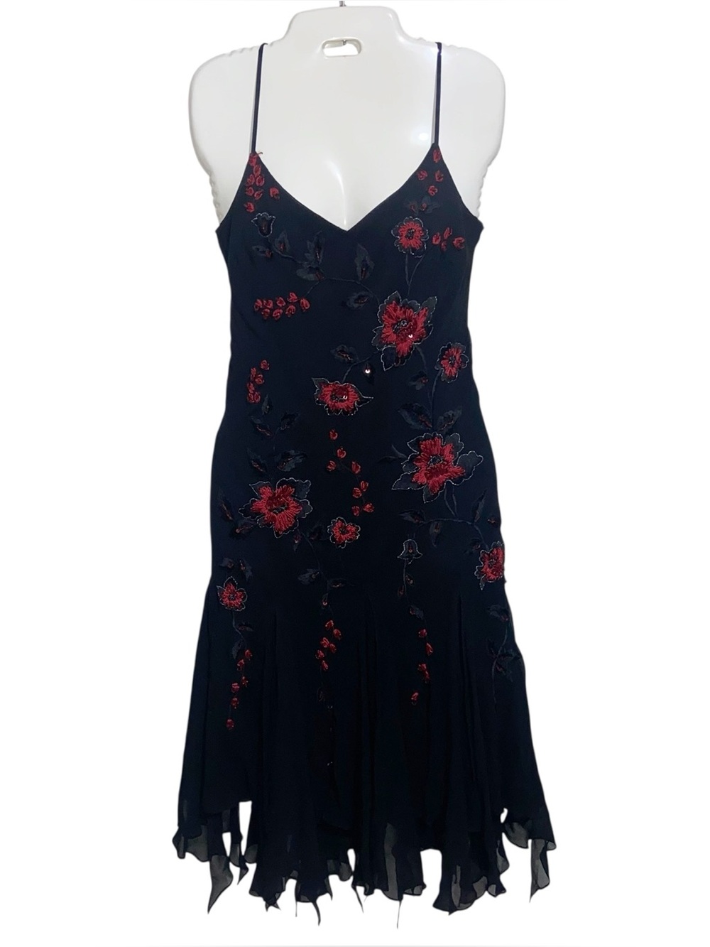 Sue Wong Nocturne Dress Sz 8 Silk Beaded Handkerchief Hem Whimsigoth Fairy Vtg - Picture 1 of 14